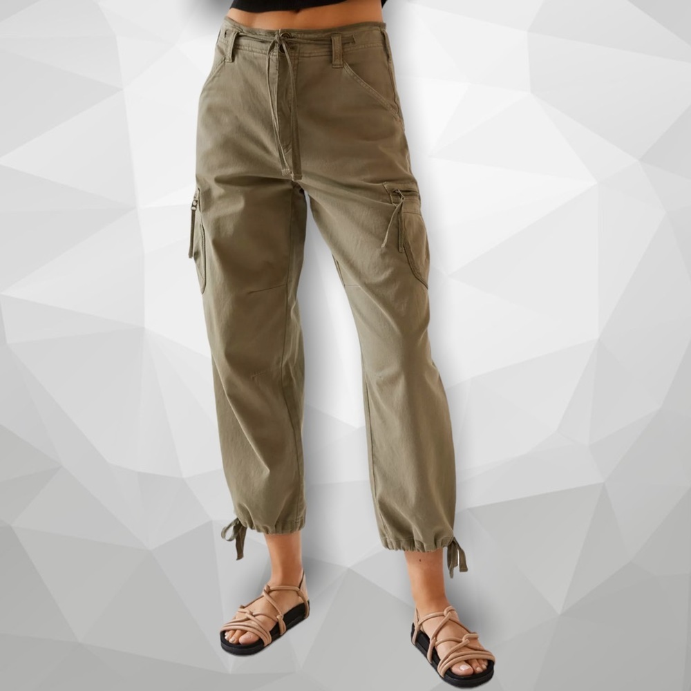 Anthropologie Olive Green Cargo Tie-Hem Jogger Pants